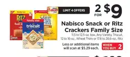 ShopRite Nabisco Snack or Ritz Crackers Family Size offer