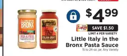 ShopRite LITTLE ITALY IN THE BRONX PASTA SAUCE offer