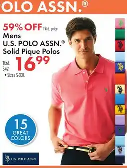 Boscov's Mens U.S. POLO ASSN. Solid Pique Polos offer