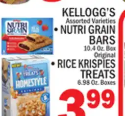 C Town KELLOGG'S •NUTRI GRAIN BARS 10.4 Oz. Box Original •RICE KRISPIES TREATS 6.98 Oz. Boxes offer