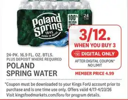Kings Food Markets POLAND SPRING WATER offer