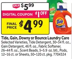 Stop&Shop Tide, Gain, Downy or Bounce Laundry Care offer