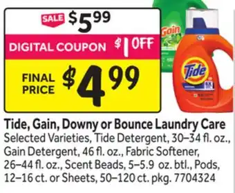 Stop&Shop Tide, Gain, Downy or Bounce Laundry Care offer