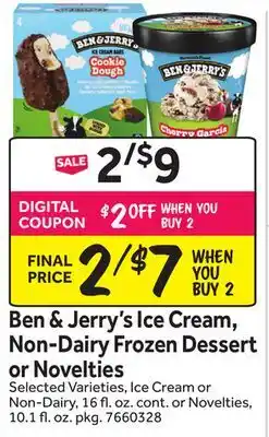 Stop&Shop Ben & Jerry's Ice Cream, Non-Dairy Frozen Dessert or Novelties offer