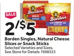 Stop&Shop Borden Singles, Natural Cheese Slices or Snack Sticks offer