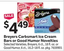 Stop&Shop Breyers Carbsmart Ice Cream Bars or Good Humor Novelties offer