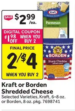 Stop&Shop Kraft or Borden Shredded Cheese offer