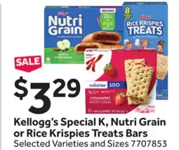 Stop&Shop Kellogg's Special K, Nutri Grain or Rice Krispies Treats Bars offer