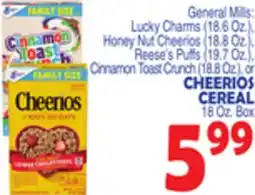 Bravo Supermarkets CHEERIOS CEREAL 18 Oz. Box offer