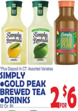 Bravo Supermarkets SIMPLY, GOLD PEAK BREWED TEA, DRINKS offer