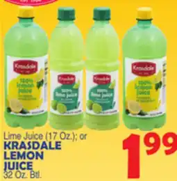 Bravo Supermarkets KRASDALE LEMON JUICE 32 Oz. Btl offer