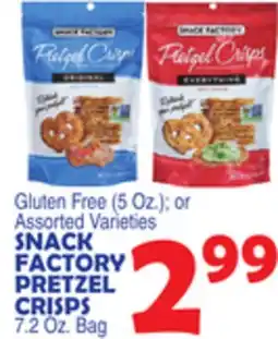 Bravo Supermarkets SNACK FACTORY PRETZEL CRISPS 7.2 Oz. Bag offer