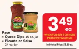 ACME Pace Queso Dips 15 oz. jar, Picante or Salsa 24 oz jar offer