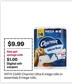 CVS Charmin Ultra 6 mega rolls or essentials 9 mega rolls offer