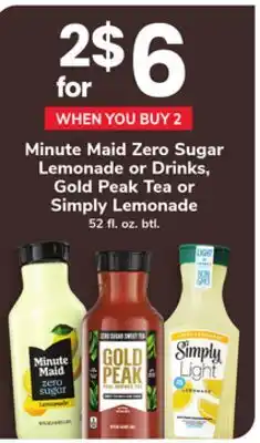 ACME Minute Maid Zero Sugar Lemonade or Drinks, Gold Peak Tea or Simply Lemonade offer