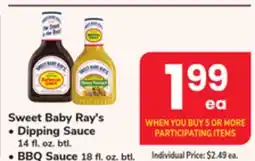 ACME Sweet Baby Ray's, Dipping Sauce 14 fl. oz. btl., BBQ Sauce 18 fl. oz. btl offer