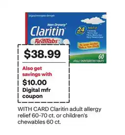CVS Claritin adult allergy relief 60-70 ct. or children's chewables 60 ct offer