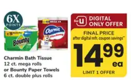 ACME Charmin Bath Tissue 12 ct. mega rolls or Bounty Paper Towels 6 ct. double plus rolls offer