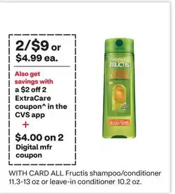 CVS ALL Fructis shampoo/conditioner 11.3-13 oz or leave-in conditioner 10.2 oz offer