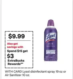 CVS Lysol disinfectant spray 19 oz or Air Sanitizer 10 oz offer