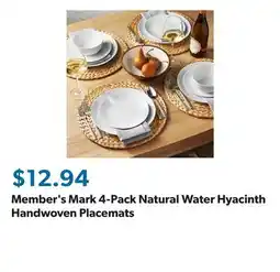 Sam's Club Member's Mark 4-Pack Natural Water Hyacinth Handwoven Placemats offer