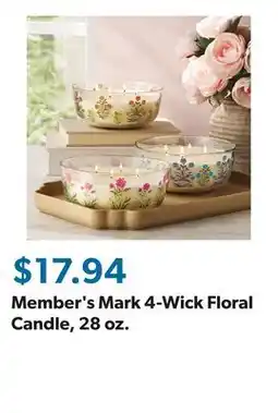 Sam's Club Member's Mark 4-Wick Floral Candle, 28 oz offer