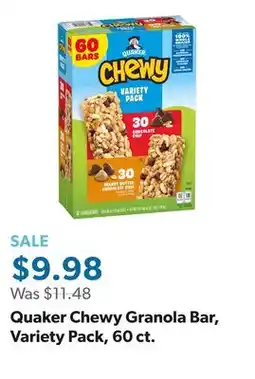 Sam's Club Quaker Chewy Granola Bar, Variety Pack, 60 ct offer