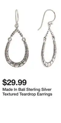 TJ Maxx Made In Bali Sterling Silver Textured Teardrop Earrings offer