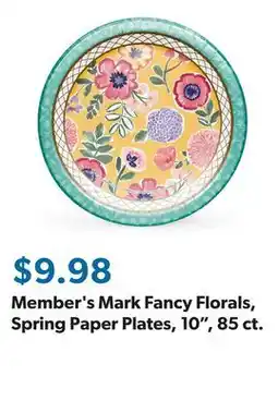 Sam's Club Member's Mark Fancy Florals, Spring Paper Plates, 10, 85 ct offer