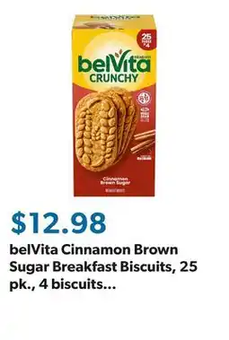 Sam's Club belVita Cinnamon Brown Sugar Breakfast Biscuits, 25 pk., 4 biscuits per pack offer