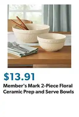 Sam's Club Member's Mark 2-Piece Floral Ceramic Prep and Serve Bowls offer