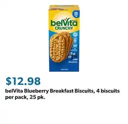 Sam's Club belVita Blueberry Breakfast Biscuits, 4 biscuits per pack, 25 pk offer