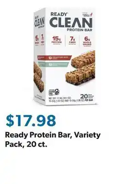 Sam's Club Ready Protein Bar, Variety Pack, 20 ct offer