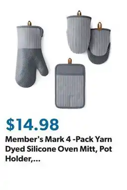 Sam's Club Member's Mark 4 -Pack Yarn Dyed Silicone Oven Mitt, Pot Holder, Mini Mitt Set offer