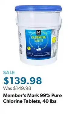 Sam's Club Member's Mark 99% Pure Chlorine Tablets, 40 lbs offer