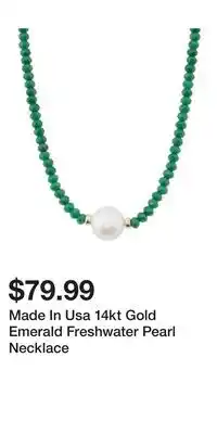 TJ Maxx Made In Usa 14kt Gold Emerald Freshwater Pearl Necklace offer