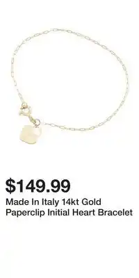 TJ Maxx Made In Italy 14kt Gold Paperclip Initial Heart Bracelet offer