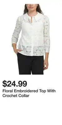 TJ Maxx Floral Embroidered Top With Crochet Collar offer