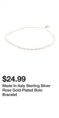 TJ Maxx Made In Italy Sterling Silver Rose Gold Plated Bolo Bracelet offer