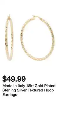 TJ Maxx Made In Italy 18kt Gold Plated Sterling Silver Textured Hoop Earrings offer
