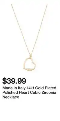 TJ Maxx Made In Italy 14kt Gold Plated Polished Heart Cubic Zirconia Necklace offer
