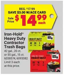 Ace Hardware Iron-Hold Heavy Duty Contractor Trash Bags offer