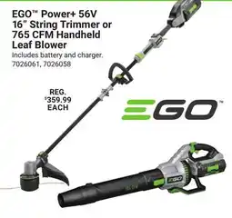 Ace Hardware EGO Power+ 56V 16 String Trimmer or 765 CFM Handheld Leaf Blower offer