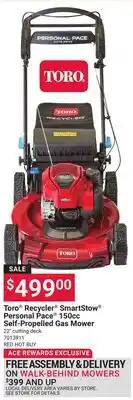Ace Hardware Toro Recycler SmartStow Personal Pace 150cc Self-Propelled Gas Mower offer