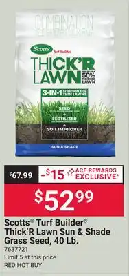 Ace Hardware Scotts Turf Builder Thick'R Lawn Sun & Shade Grass Seed, 40 Lb offer