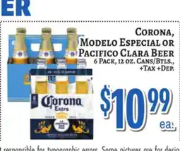 Trade Fair Supermarket CORONA, MODELO ESPECIAL OR PACIFICO CLARA BEER offer