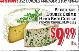Trade Fair Supermarket PRESIDENT DOUBLE CRÈME HERB BRIE CHEESE offer