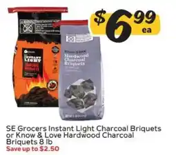 Winn Dixie SE Grocers Instant Light Charcoal Briquets or Know & Love Hardwood Charcoal Briquets offer