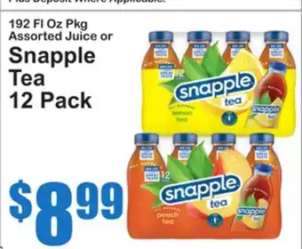 SuperFresh 192 Fl Oz Pkg Assorted Juice or Snapple Tea offer