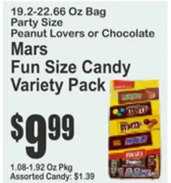 SuperFresh 19.2-22.66 Oz Bag Party Size Peanut Lovers or Chocolate Mars Fun Size Candy Variety Pack offer
